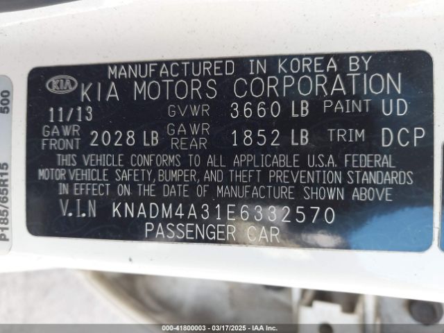 KNADM4A31E6332570 KIA RIO LX