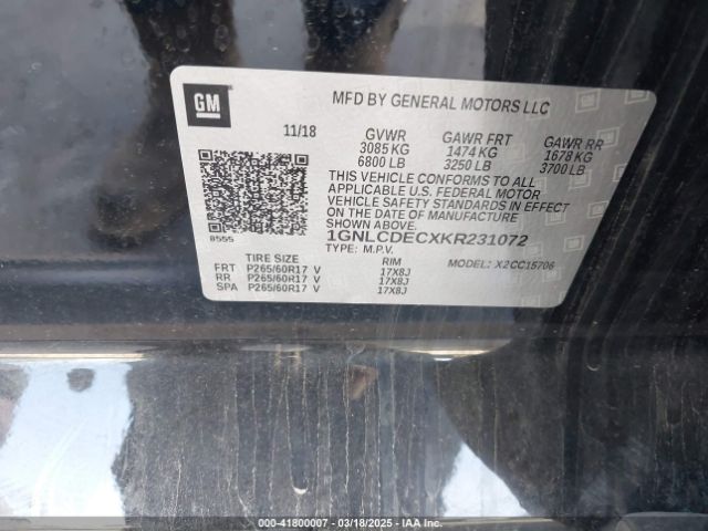 1GNLCDECXKR231072 Chevrolet Tahoe Commercial Fleet