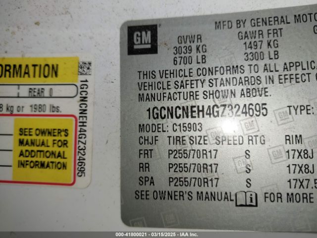 1GCNCNEH4GZ324695 Chevrolet Silverado 1500 Wt