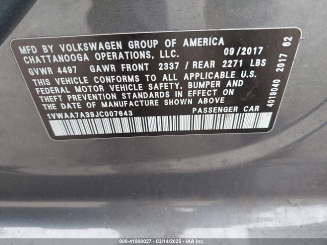 2018 VOLKSWAGEN PASSAT 1VWAA7A39JC007643 Photo 8