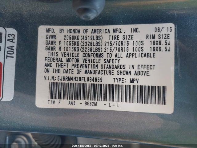 Honda CR-V LX 2015 5J6RM4H39FL084659 Image 9