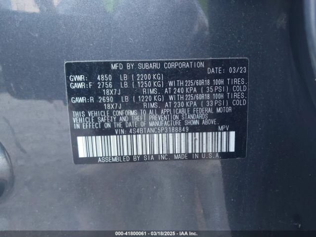 4S4BTANC5P3188849 Subaru Outback Limited
