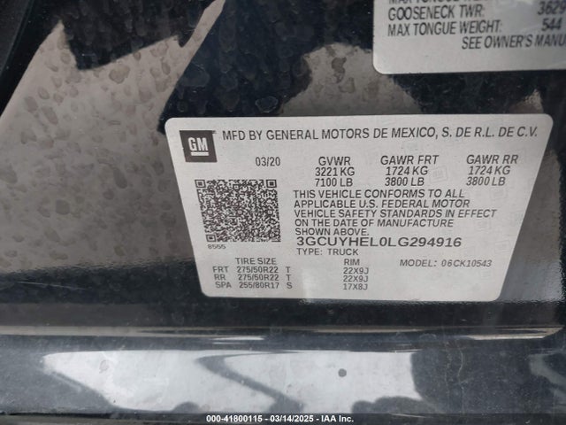 3GCUYHEL0LG294916 Chevrolet Silverado 1500 4wd  Short Bed High Country
