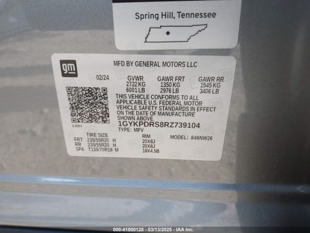 1GYKPDRS8RZ739104 Cadillac Xt6 Awd Premium Luxury