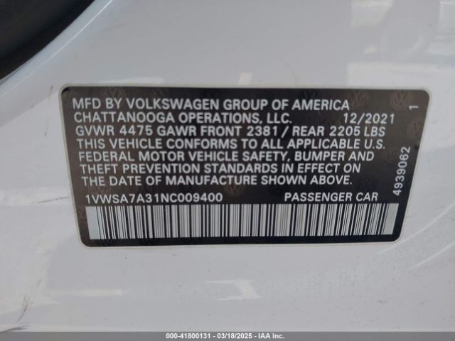 1VWSA7A31NC009400 Volkswagen Passat 2.0t Se
