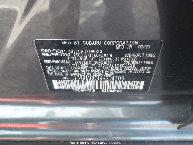 JF2GUADC3RH204109 Subaru Crosstrek Premium