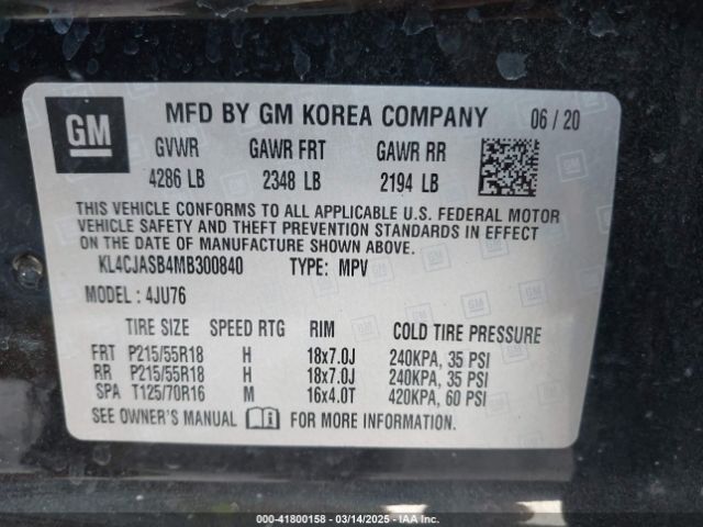 KL4CJASB4MB300840 Buick Encore Fwd Preferred
