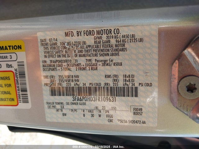 Ford FUSION SE 2015 3FA6P0HD3FR109631 Image 9