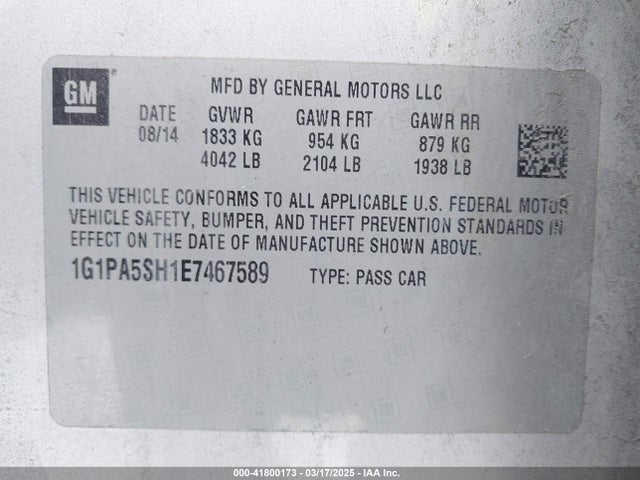 1G1PA5SH1E7467589 Chevrolet Cruze Ls Auto