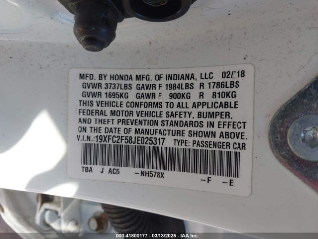 19XFC2F58JE025317 Honda Civic Lx