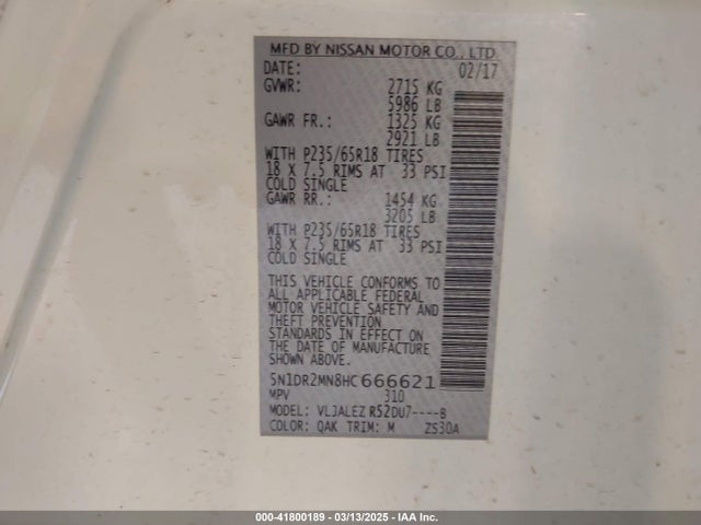 5N1DR2MN8HC666621 Nissan Pathfinder Sv