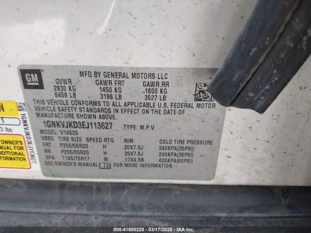 1GNKVJKD3EJ113627 Chevrolet Traverse Ltz