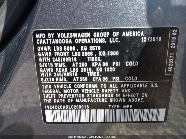 1V24C2CAXLC203018 Volkswagen Atlas Cross Sport 2.0t Se
