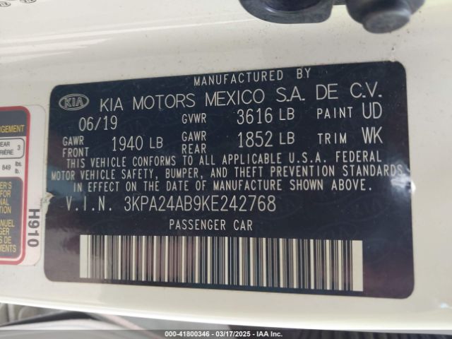 3KPA24AB9KE242768 KIA RIO LX