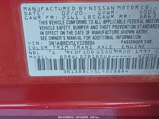 3N1AB8CV5LY228884 Nissan Sentra Sv Xtronic Cvt