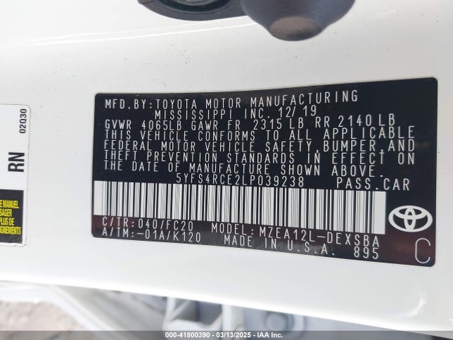 5YFS4RCE2LP039238 Toyota COROLLA SE