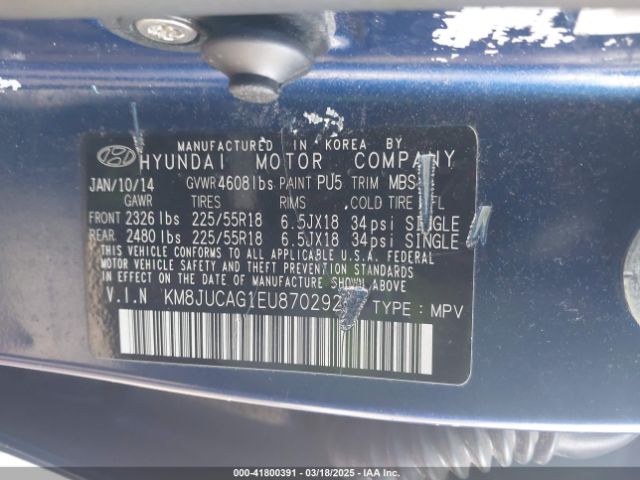 KM8JUCAG1EU870292 Hyundai Tucson Limited