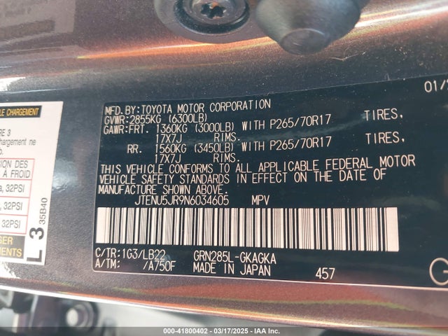 JTENU5JR9N6034605 Toyota 4runner Sr5 Premium