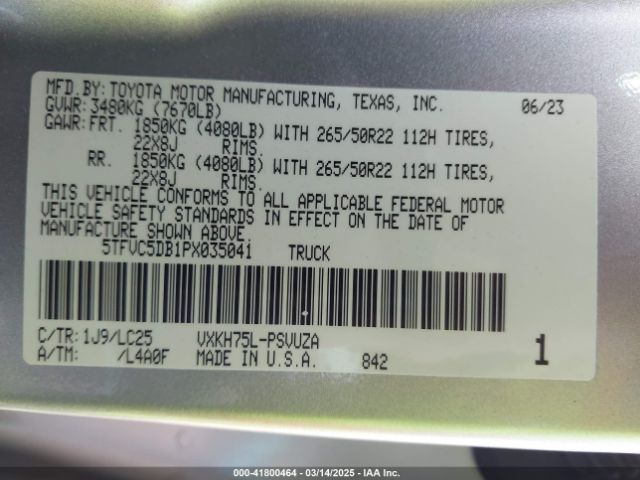 5TFVC5DB1PX035041 Toyota Tundra Hybrid Capstone