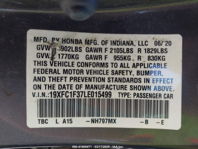 19XFC1F37LE015499 Honda CIVIC EX
