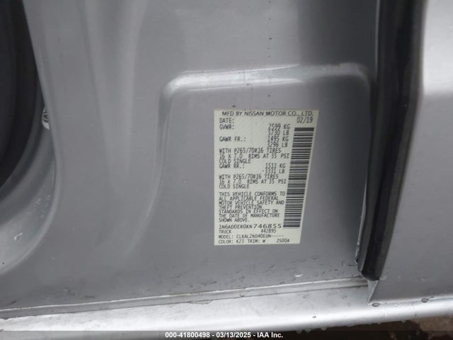 1N6AD0ER0KN746855 Nissan Frontier Sv