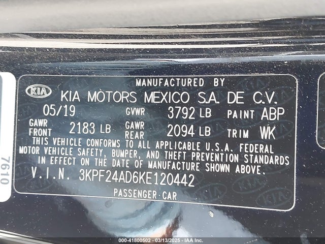 3KPF24AD6KE120442 KIA Forte Lxs