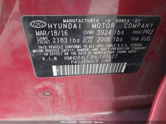 KMHD84LF3HU144627 Hyundai ELANTRA SE