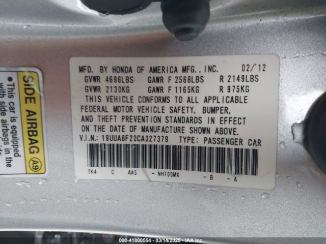 2012 ACURA TL 19UUA8F20CA027379 Photo 8