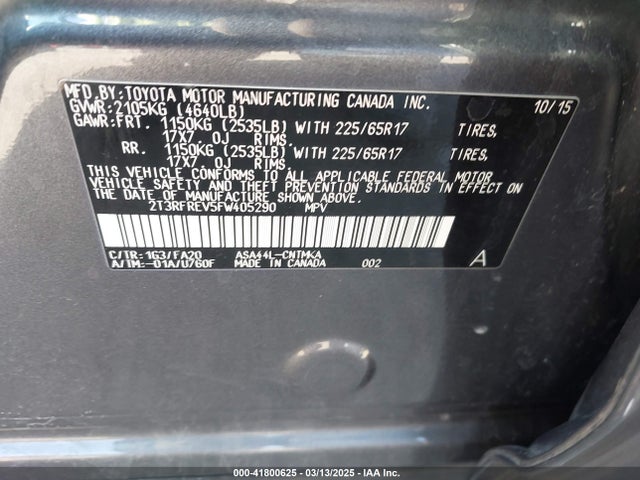 Toyota Rav4 Xle 2015 2T3RFREV5FW405290 Image 9