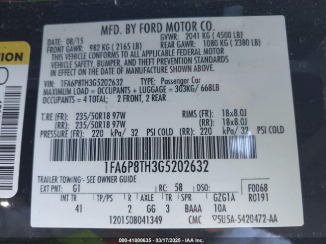 2016 FORD MUSTANG 1FA6P8TH3G5202632 Photo 8