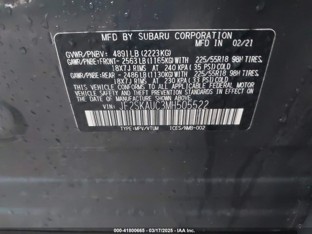 JF2SKAUC3MH505522 Subaru na u5