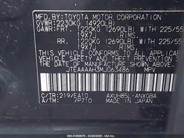 JTEAAAAH3MJ063486 Toyota Venza Xle