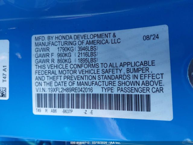 19XFL2H89RE042016 Honda Civic Sport