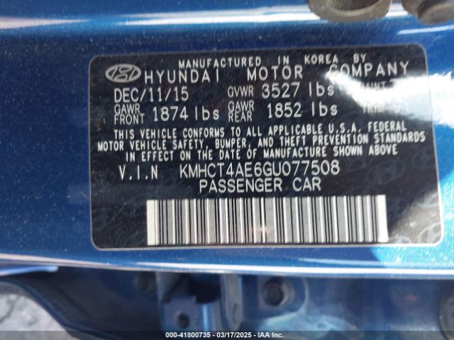 KMHCT4AE6GU077508 Hyundai ACCENT SE