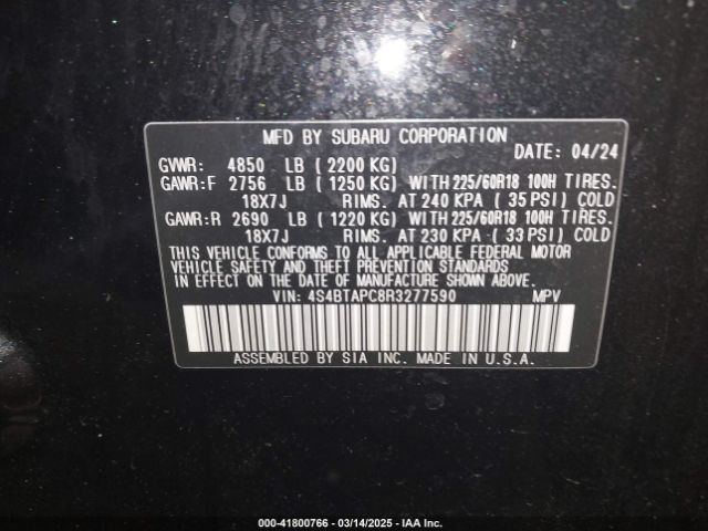 4S4BTAPC8R3277590 Subaru Outback Touring