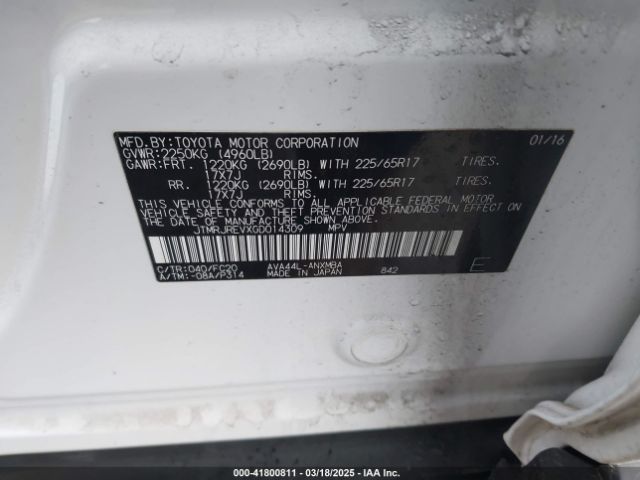 JTMRJREVXGD014309 Toyota Rav4 Hybrid Xle