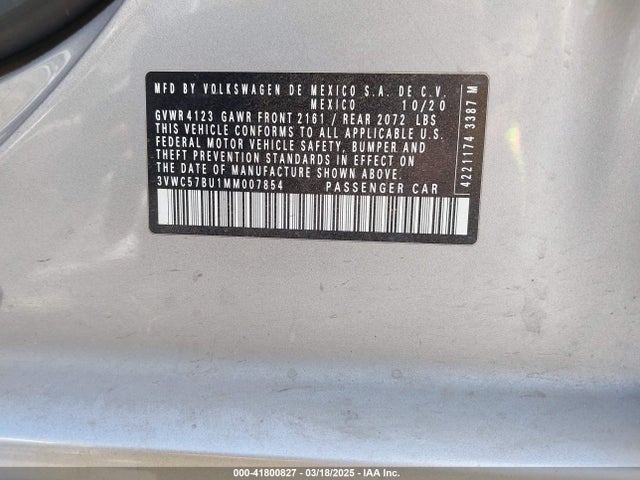 3VWC57BU1MM007854 Volkswagen Jetta 1.4t R-line/1.4t S/1.4t Se