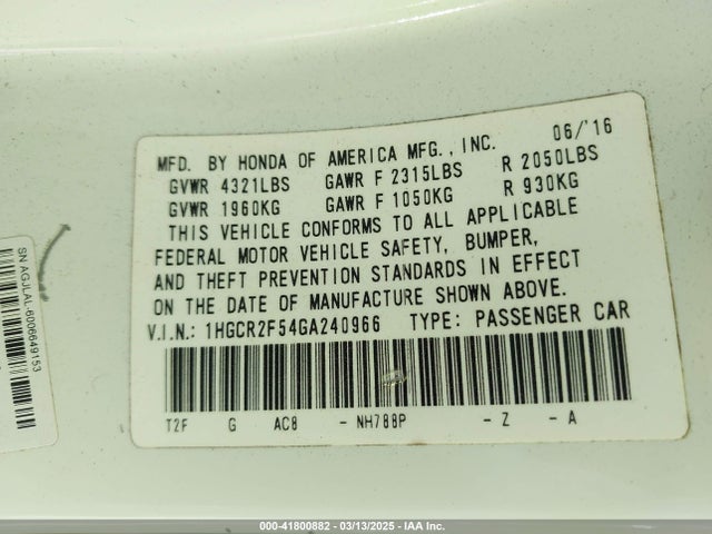 1HGCR2F54GA240966 Honda Accord Sport
