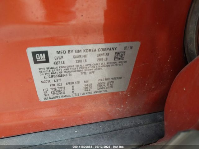 KL7CJPSB3GB642774 Chevrolet Trax Lt