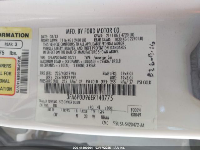 3FA6P0D96ER140775 Ford Fusion Titanium