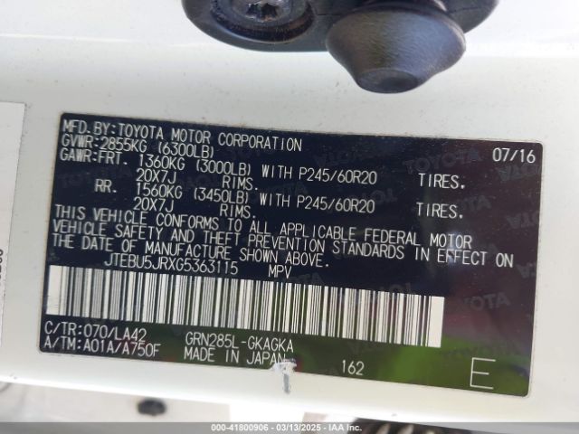 JTEBU5JRXG5363115 Toyota 4runner Limited