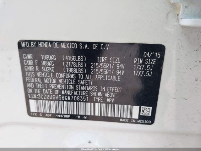3CZRU6H56GM708351 Honda HR-V EX