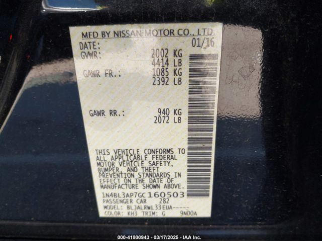 1N4BL3AP7GC160503 Nissan Altima 3.5 Sl/3.5 Sr