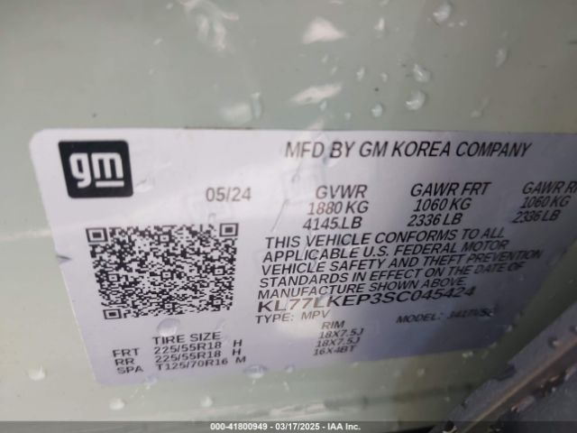KL77LKEP3SC045424 Chevrolet Trax Fwd Activ