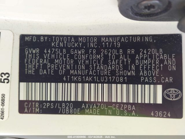 4T1K61AK1LU317081 Toyota CAMRY XSE