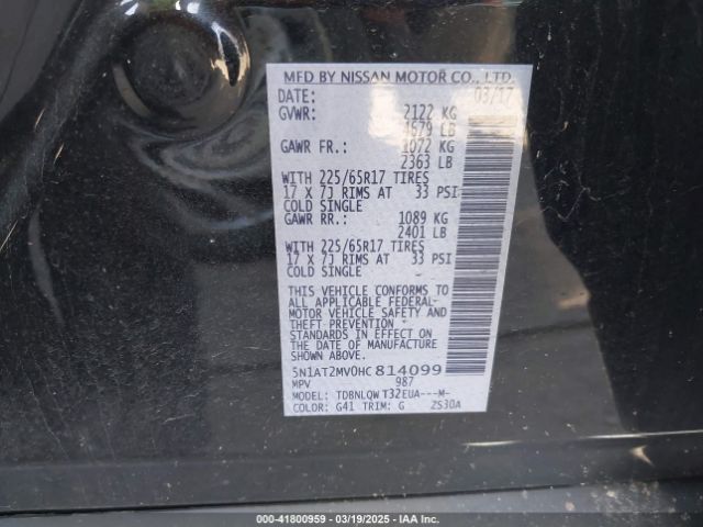 5N1AT2MV0HC814099 Nissan ROGUE SV
