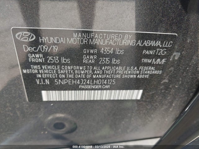 5NPEH4J24LH014125 Hyundai Sonata Limited
