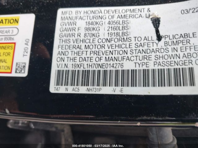 2022 HONDA CIVIC 19XFL1H70NE014276 Photo 8
