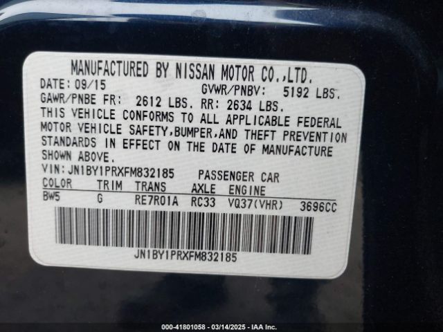 JN1BY1PRXFM832185 Infiniti Q70l 3.7x