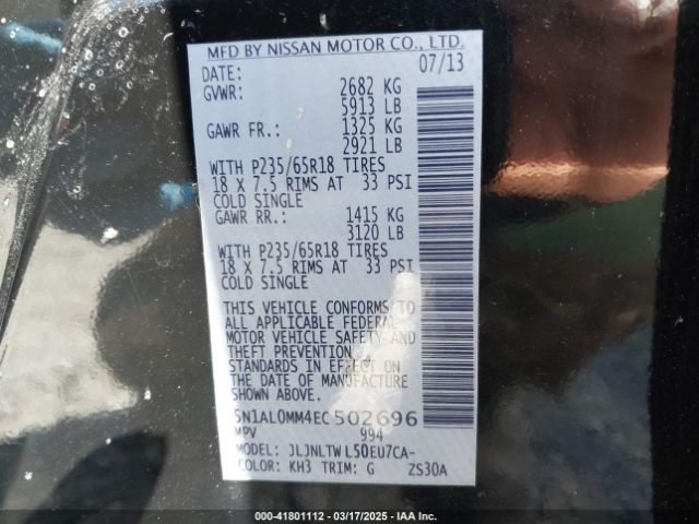 5N1AL0MM4EC502696 Infiniti QX60